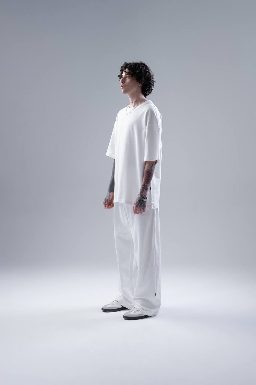 WNLOK Yüksek Kaliteli Oversize Tişört ve Pantolon Modern İkili Takım Beyaz