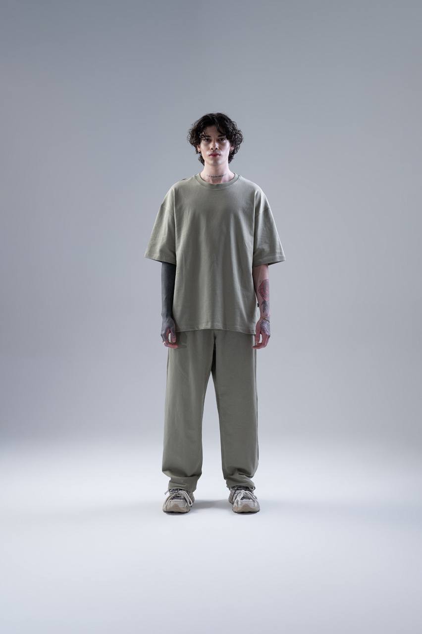 WNLOK Yüksek Kaliteli Oversize Tişört ve Pantolon Modern İkili Takım Haki