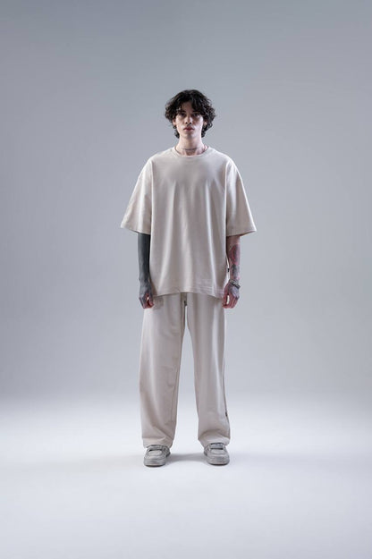 WNLOK -Yüksek Kaliteli Oversize Tişört ve Pantolon Modern İkili Takım Bej
