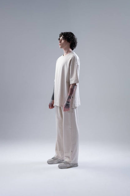 WNLOK -Yüksek Kaliteli Oversize Tişört ve Pantolon Modern İkili Takım Bej