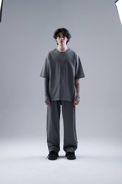 WNLOK Yüksek Kaliteli Oversize Tişört ve Pantolon Modern İkili Takım Gri
