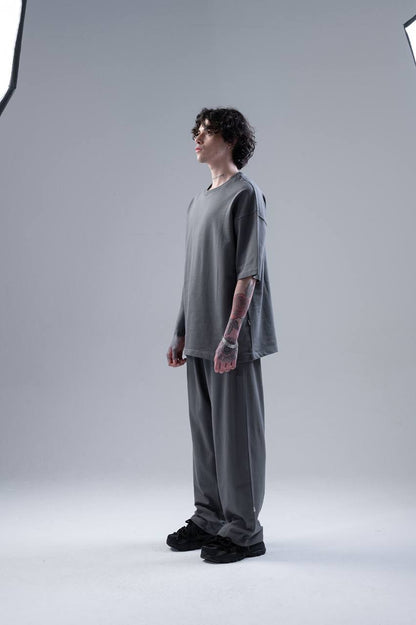 WNLOK Yüksek Kaliteli Oversize Tişört ve Pantolon Modern İkili Takım Gri