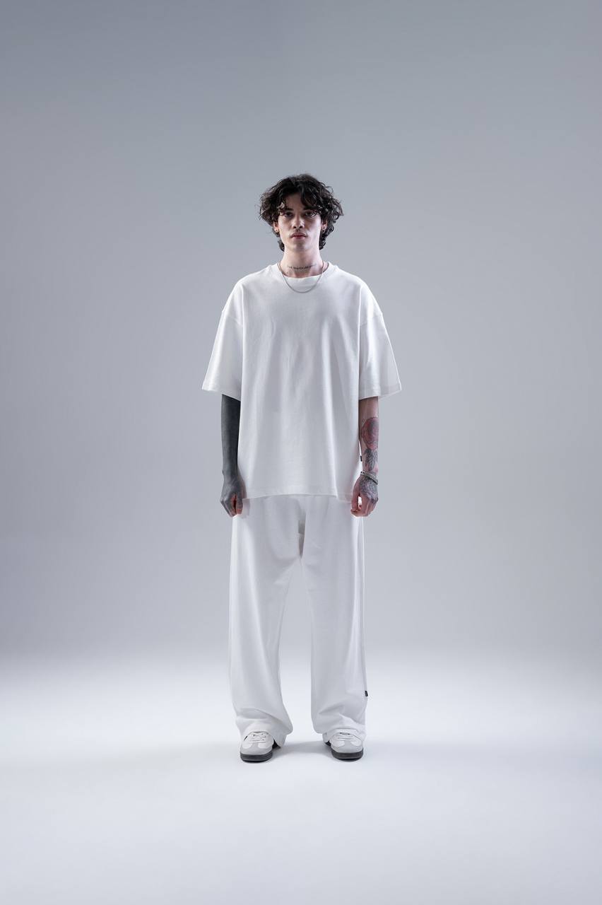 WNLOK Yüksek Kaliteli Oversize Tişört ve Pantolon Modern İkili Takım Beyaz