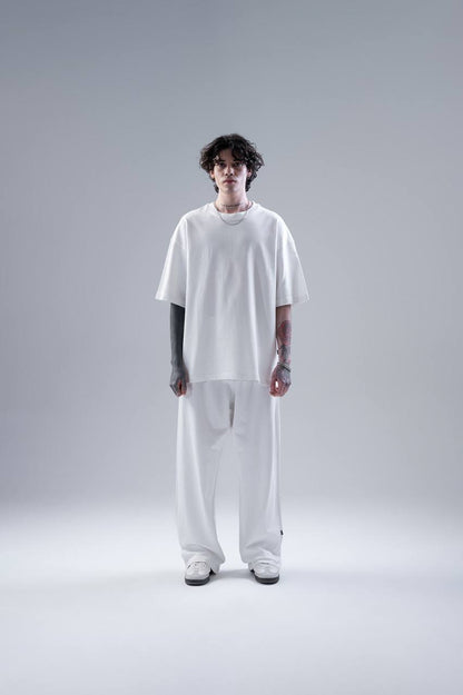 WNLOK Yüksek Kaliteli Oversize Tişört ve Pantolon Modern İkili Takım Beyaz