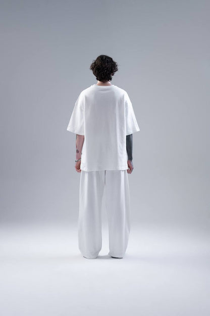 WNLOK Yüksek Kaliteli Oversize Tişört ve Pantolon Modern İkili Takım Beyaz