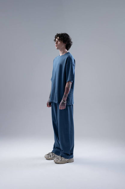 WNLOK Yüksek Kaliteli Oversize Tişört ve Pantolon Modern İkili Takım Mavi