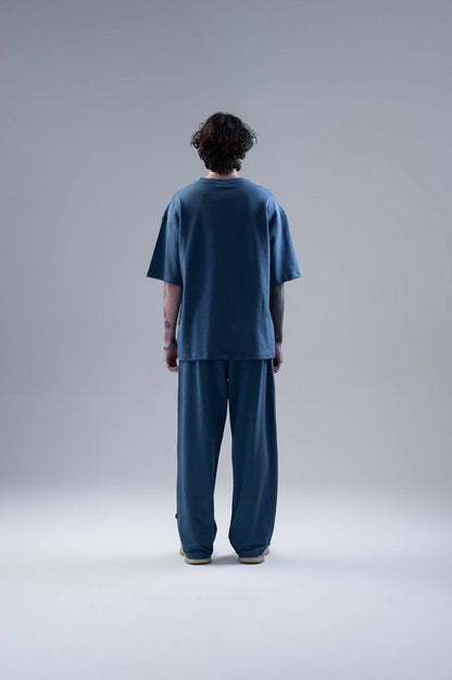WNLOK Yüksek Kaliteli Oversize Tişört ve Pantolon Modern İkili Takım Mavi