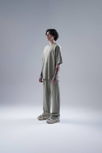 WNLOK Yüksek Kaliteli Oversize Tişört ve Pantolon Modern İkili Takım Haki
