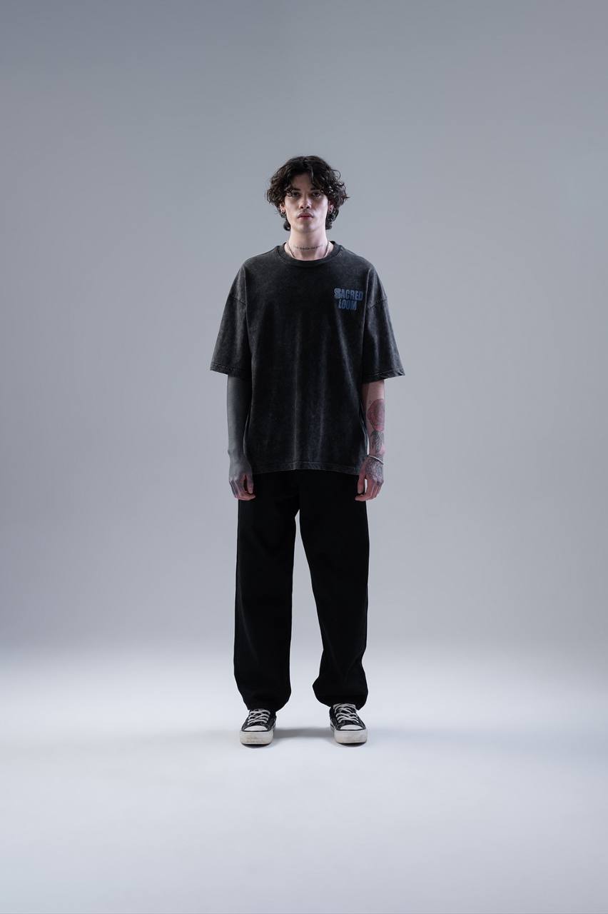 WNLOK -Yüksek Kaliteli Oversize Tişört ve Pantolon Modern İkili Takım Siyah